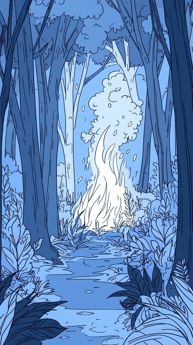 Illustration de forêt bleutée — Le livre dont tu es le gardien